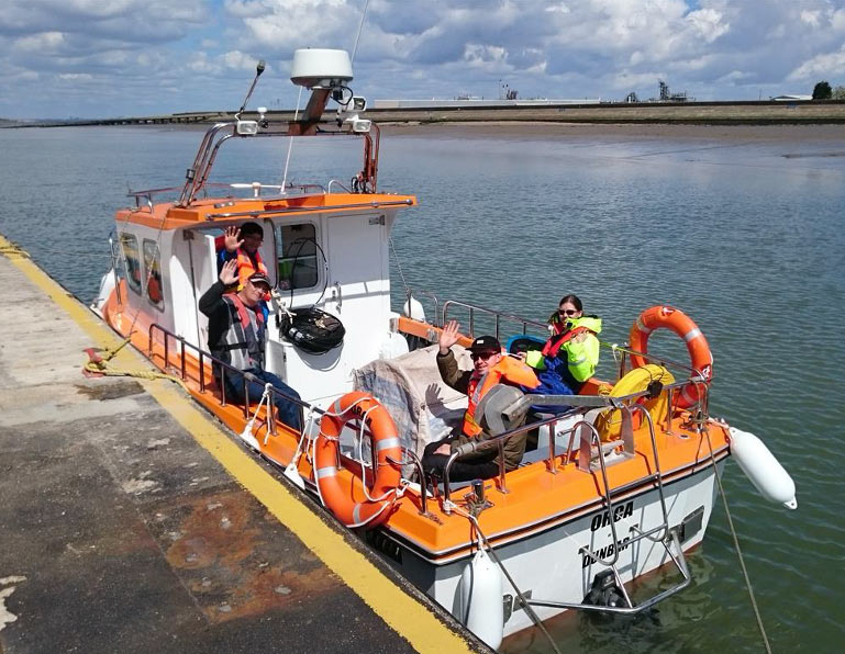 Small hydrographical survey boat MV Orca. Boats like these are often equipped with multi-beam sonars to survey acoustically the seabed topography, often in support of dredging operations