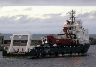 Hydrographical survey ship, MV Highland Rover. OSC MMOs have worked on this vessel in support of pipe-laying projects. © OSC 2009.