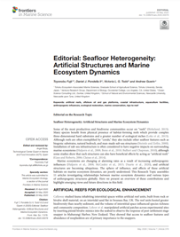 Editorial: Seafloor Heterogeneity: Artificial Structures and Marine Ecosystem Dynamics (PDF)